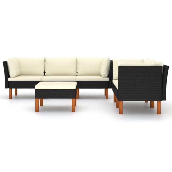 vidaXL 6 Piece Garden Lounge Set with Cushions Poly Rattan Black