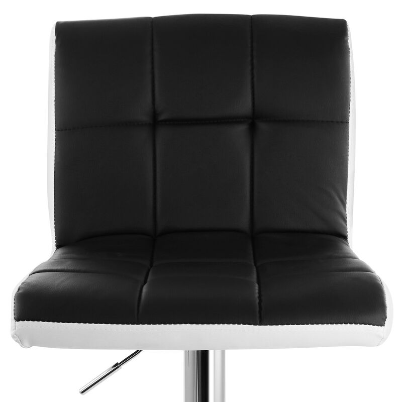 Elama 2 Piece Faux Leather Tufted Bar Stool in Black and White with Chrome Base