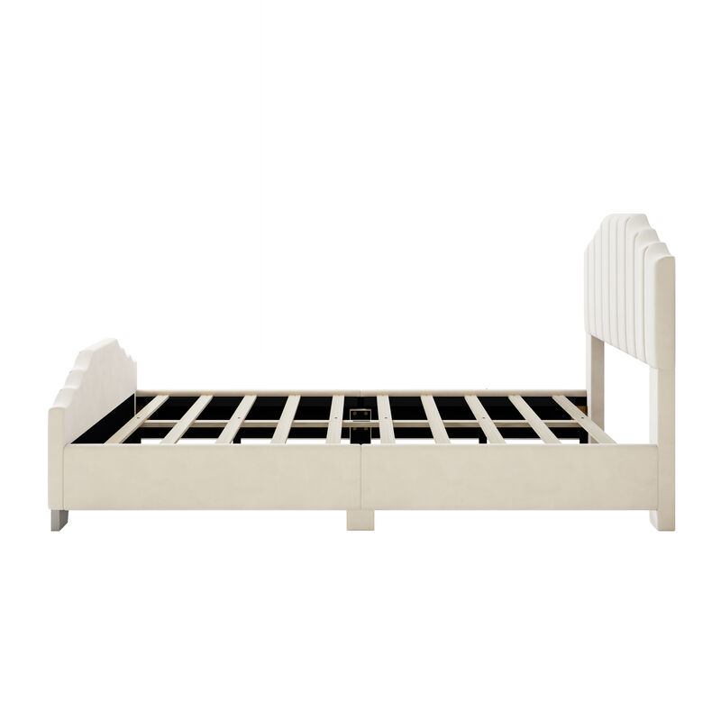 Merax Velvet Upholstered Platform Bed with Headboard