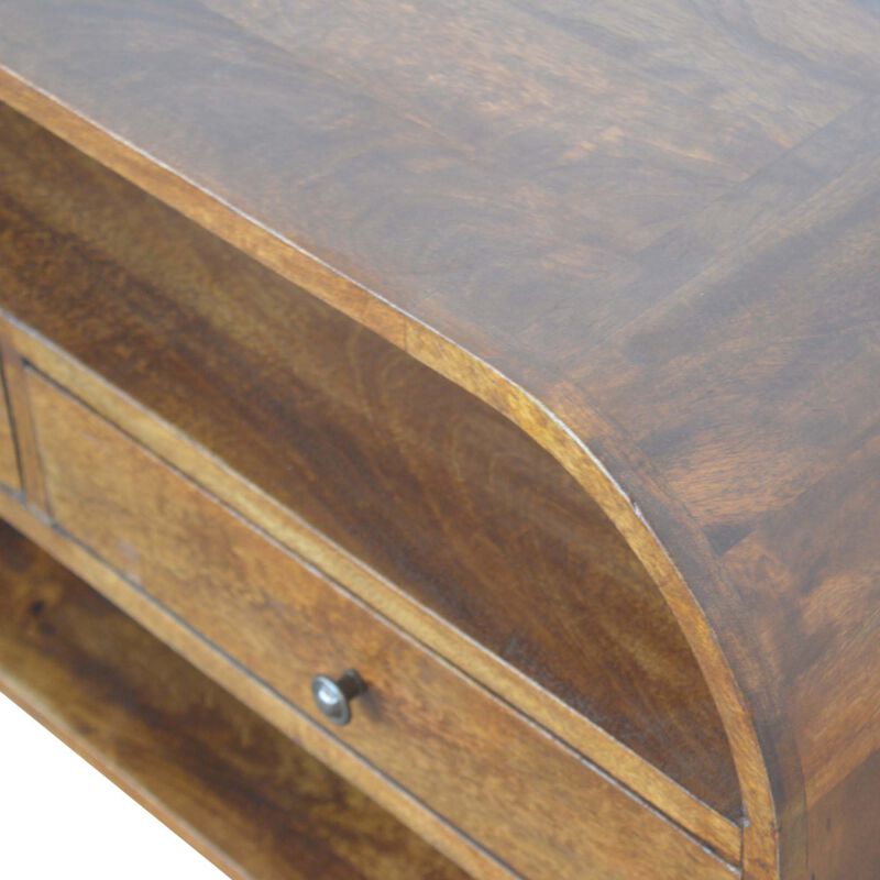 Solid Wood Chestnut Curved Edge Media Unit with 2 Drawers