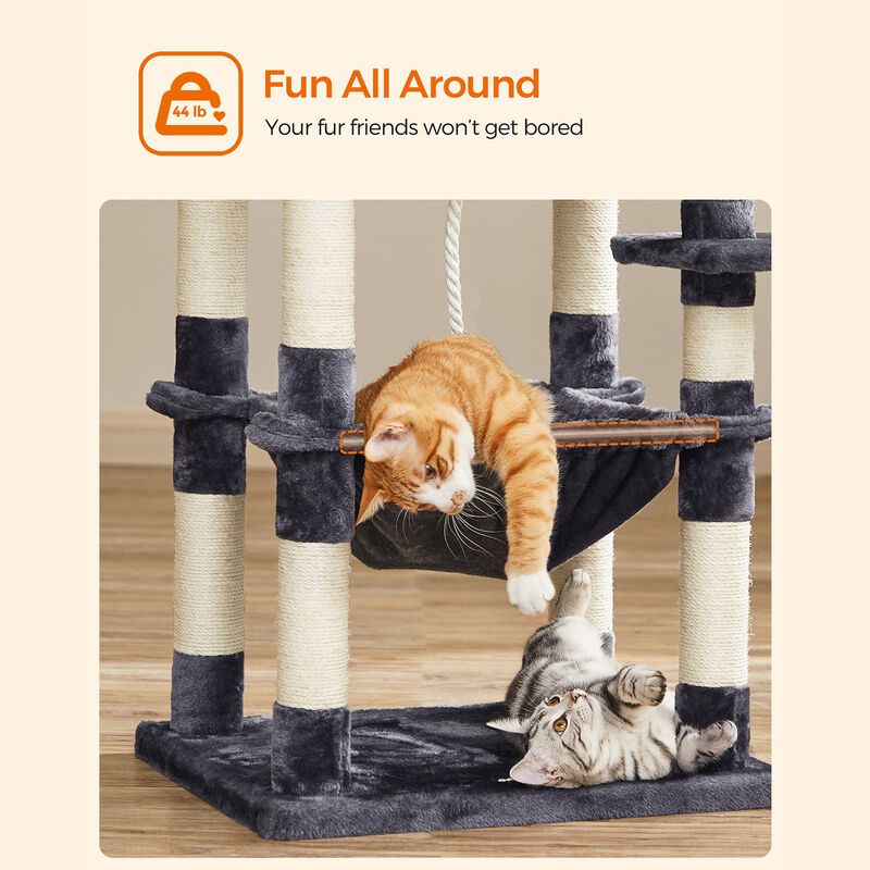 Multi-Level Cat Tree – 56.3-Inch with Sisal Scratching Posts and Plush Perches