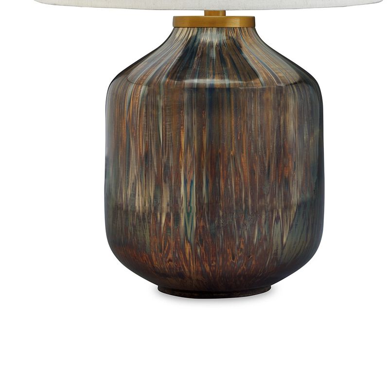 24 Inch Table Lamp, Mercury Glass Jar Base, White Drum Fabric Shade, Black - Benzara