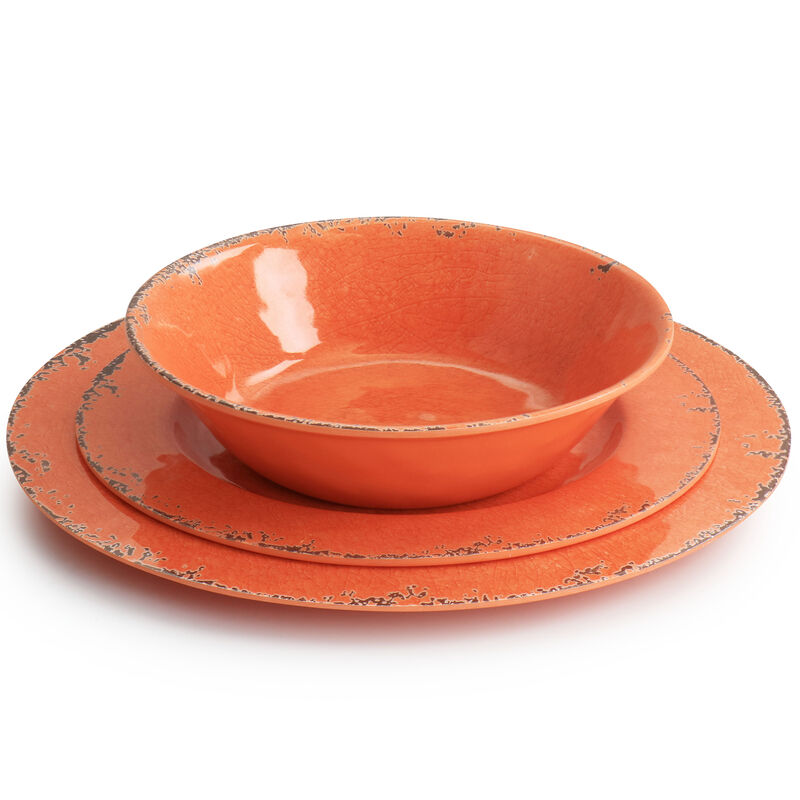 Laurie Gates California Designs Mauna 12 Piece Melamine Dinnerware Set in Crackle Orange