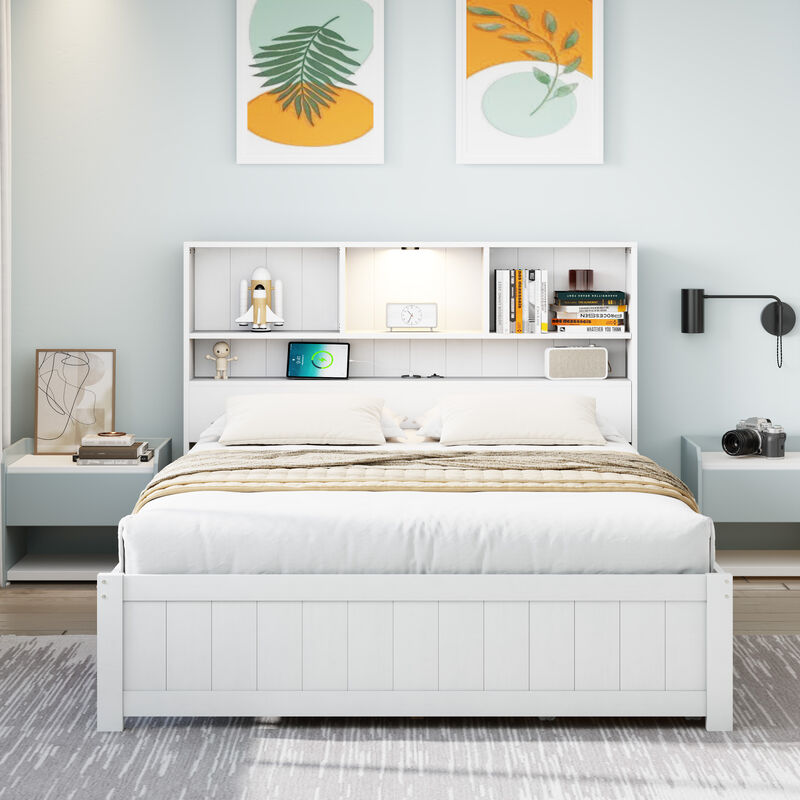 Merax Platform Bed with Built-in Downlight and 2 Drawers
