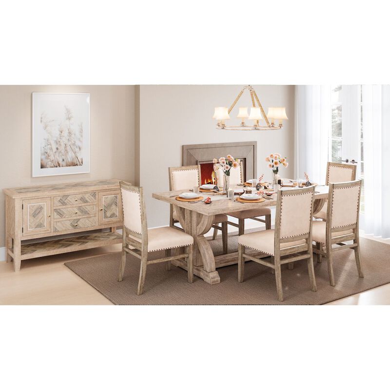 Jofran Fairview Mid-Century Distressed 78 Seven-Piece Upholstered Dining Set