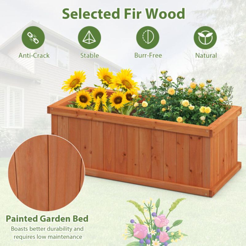 Hivvago Raised Garden Bed Wooden Planter Box with 4 Drainage Holes and Detachable Bottom Panels