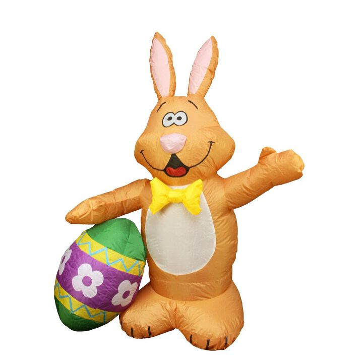48" Inflatable Lighted Easter Bunny with Egg Outdoor Decoration