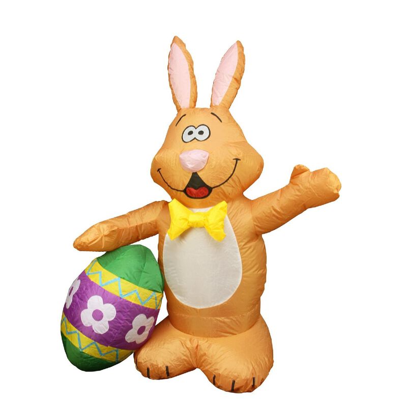 48" Inflatable Lighted Easter Bunny with Egg Outdoor Decoration
