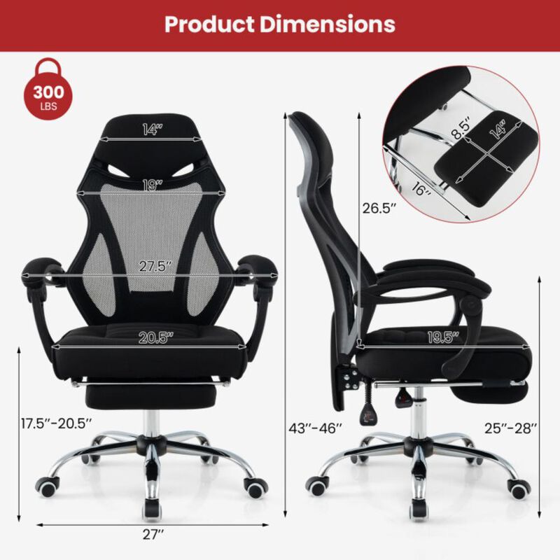 Hivvago Ergonomic Mesh Office Chair with Footrest and Tilting Backrest-Black