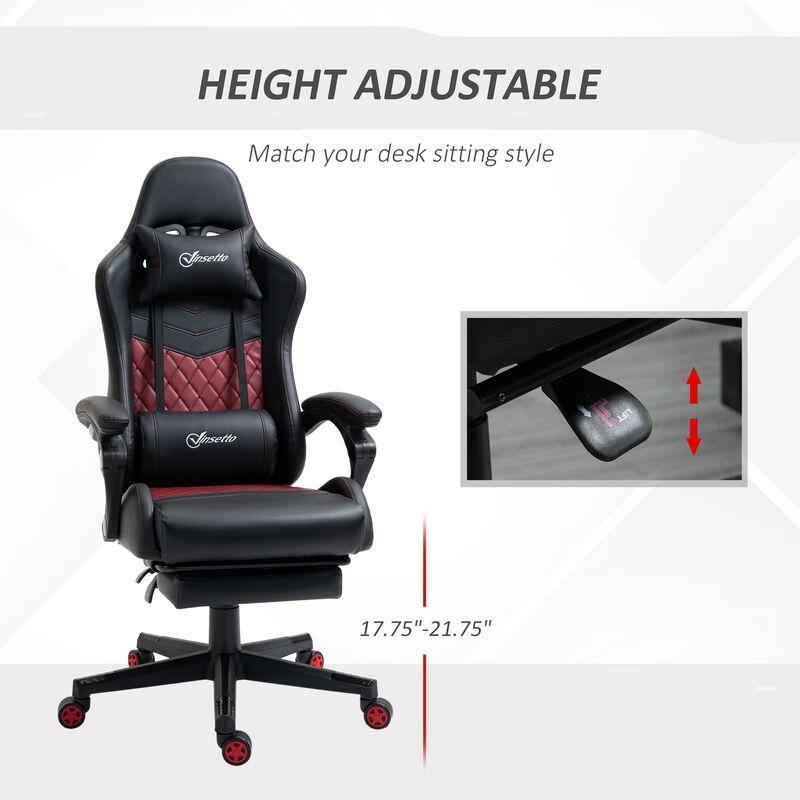 Black Gaming Throne: Racing Chair with PU Leather Footrest and Swivel Wheels