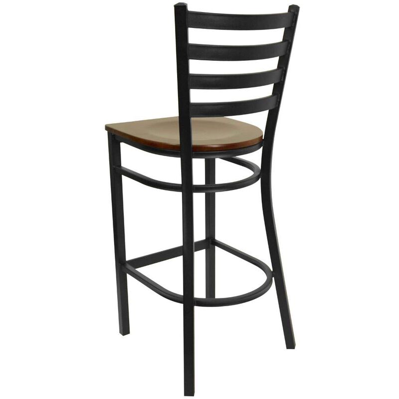 Flash Furniture HERCULES Series Black Ladder Back Metal Restaurant Barstool - Mahogany Wood Seat