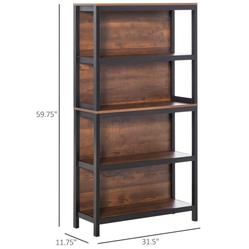 Walnut Bookshelf: 4-Tier Modern Design Storage Rack