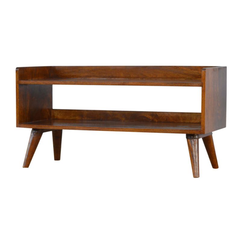 Solid Wood Nordic Chestnut Finish Storage Bench