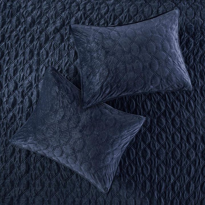 Belen Kox Navy Velvet Quilted Coverlet Set, Belen Kox