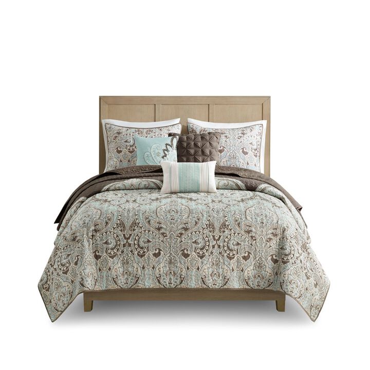 Gracie Mills Rickie 6-Piece Paisley Printed Quilt Set with Throw Pillows