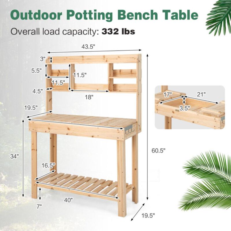 Hivvago Large Garden Potting Bench Table with Display Rack and Hidden Sink