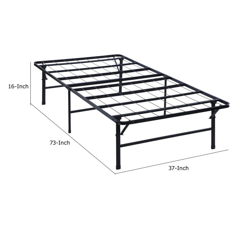Adel Twin Size Low Profile Bed, Foldable Metal Frame, Black-Benzara