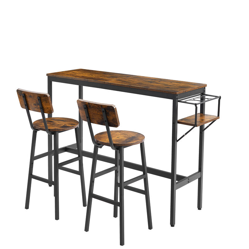 Streamdale Rustic Bar Table Set with Wine Rack