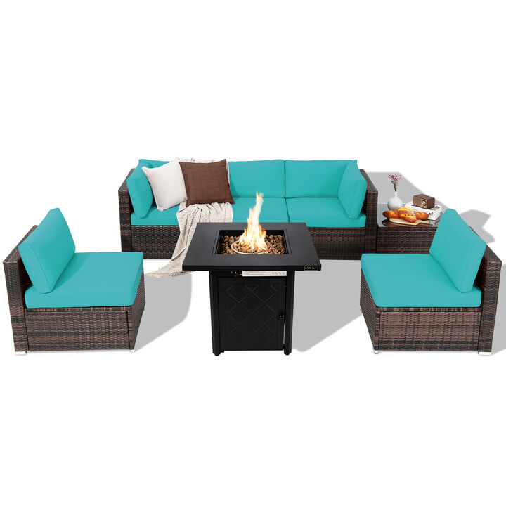 7 Pieces Patio Furniture Set with 28 Inches 50000 BTU Propane Gas Fire Pit Table