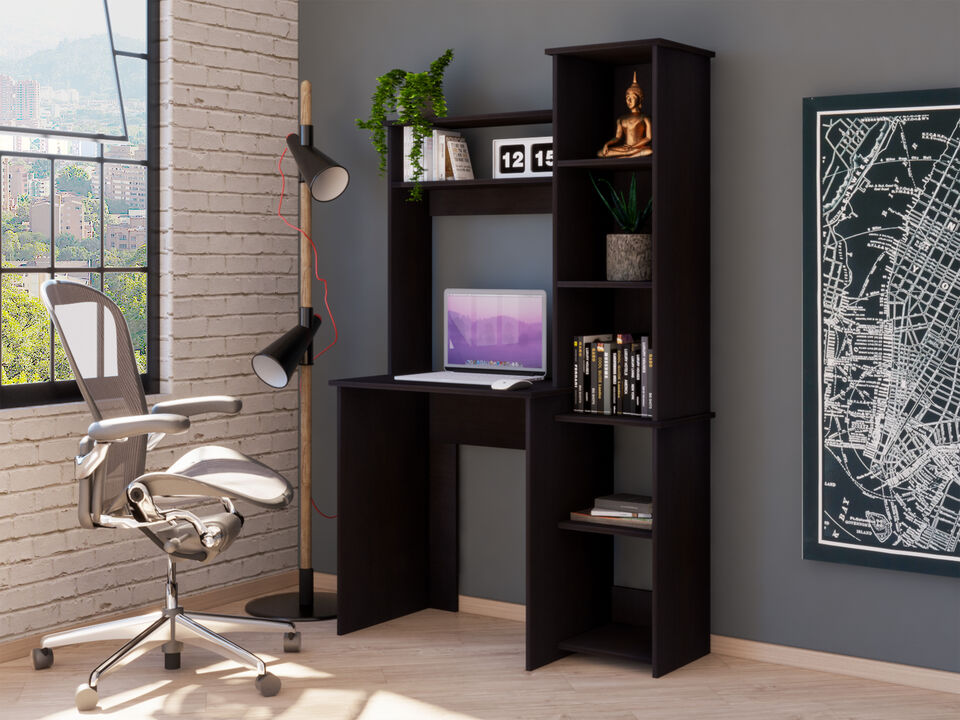 DEPOT E-SHOP Aramis Desk, Five Shelves, Two Superior Shelves, Black