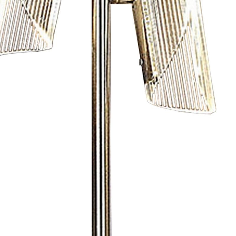 Spark 23 Inch Table Lamp with Metal Base and 2 Geometric Shades, Gold - Benzara