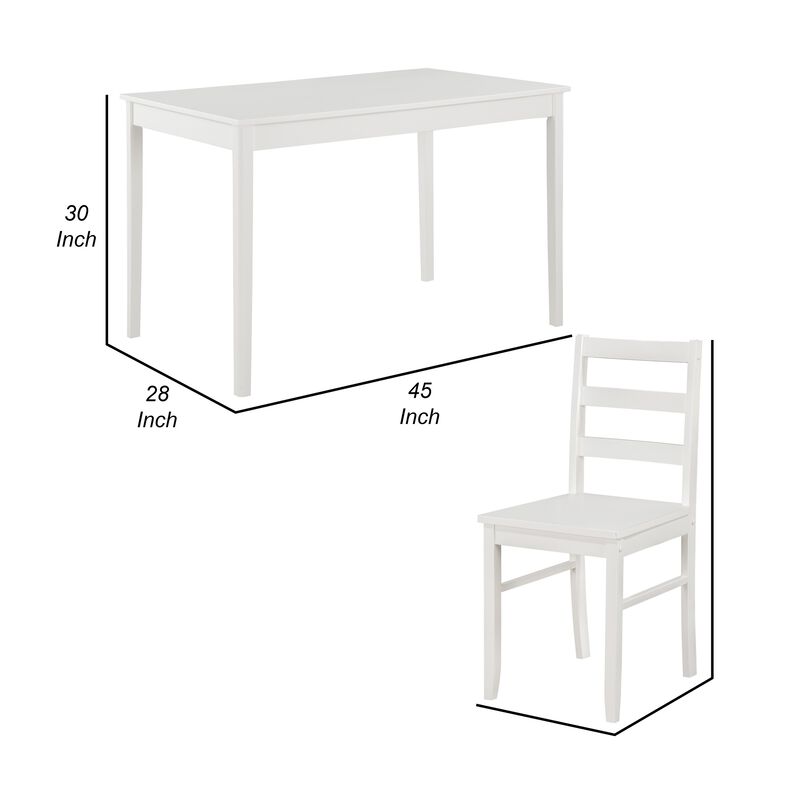 Lav 5 Piece Dining Table and 4 Chair Set, Open Backs, White Solid Wood - Benzara