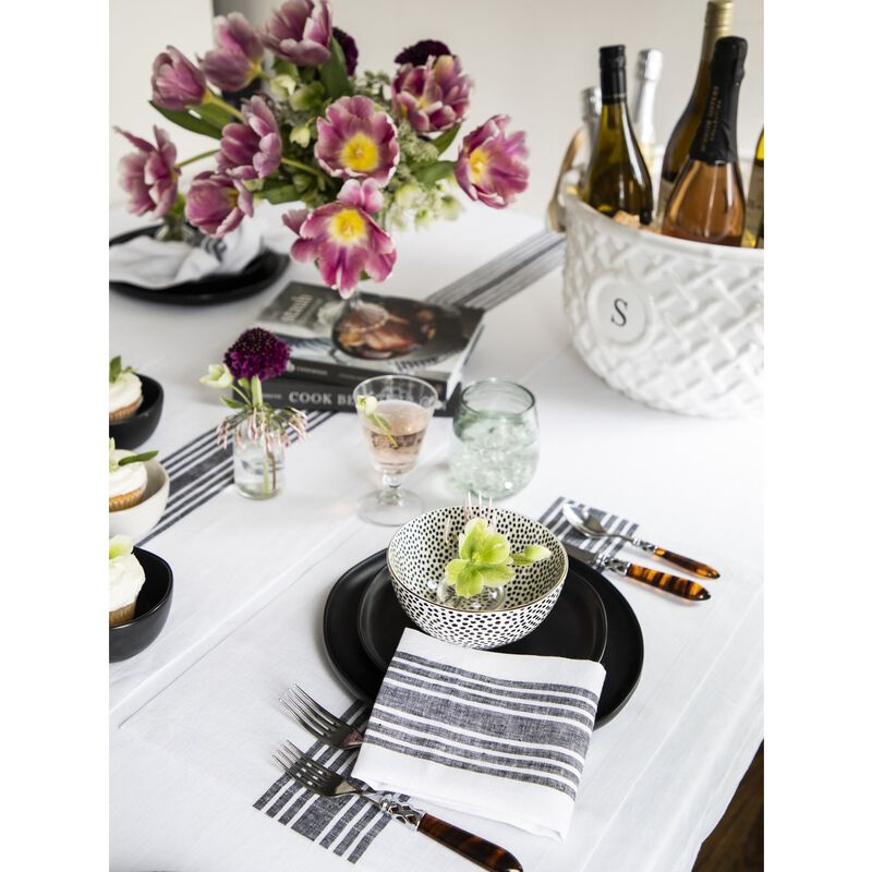 Solino Home 100% Pure Linen Stripe Placemats 14 x 19 Inch Set of 4 | Farmhouse