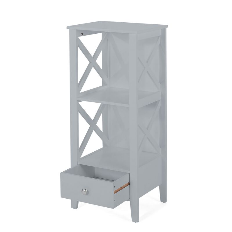 Veny Bathroom Linen Storage Rack, 16 x 36, 2 Shelves, 1 Drawer, Gray - Benzara