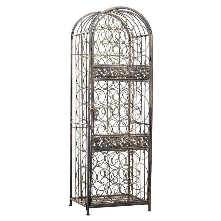 Antique Bronze Cellar: 45-Bottle Floor Wine Rack with Locking Door