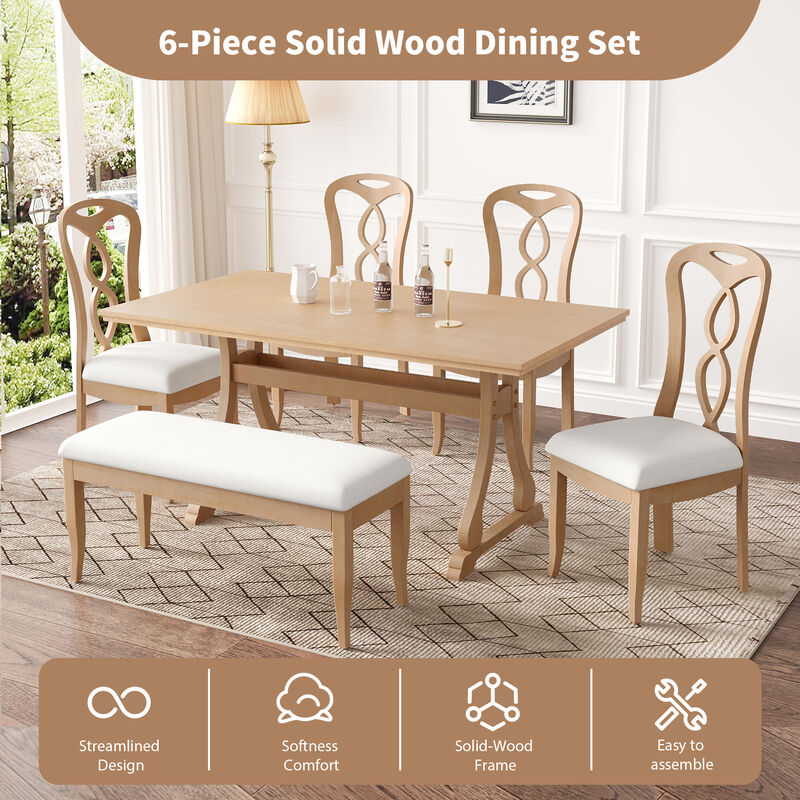 Merax Retro Table with Chairs and Bench Dining Set