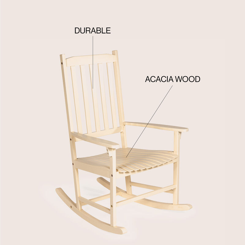 Seagrove Farmhouse Classic Slat-Back Acacia Wood Outdoor Rocking Chair