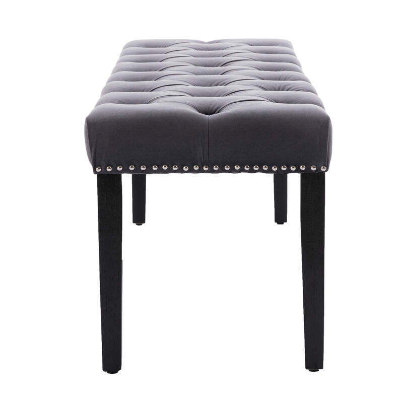 Velvet Tufted Ottoman Bench, Dark Gray