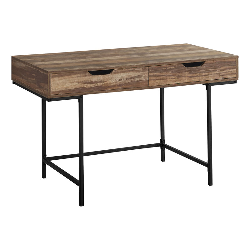 Monarch Specialties I 7557 Computer Desk, Home Office, Laptop, Storage Drawers, 48"L, Work, Metal, Laminate, Brown, Black, Contemporary, Modern