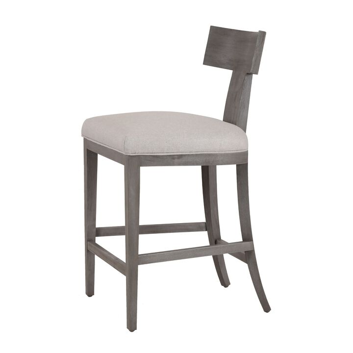 Cid Sten 27 Inch Counter Height Chair, T Shape Back, Soft Beige Linen, Gray - Benzara
