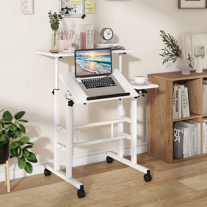 Mobile Standing up Desk Adjustable Computer Desk Tilting Workstation