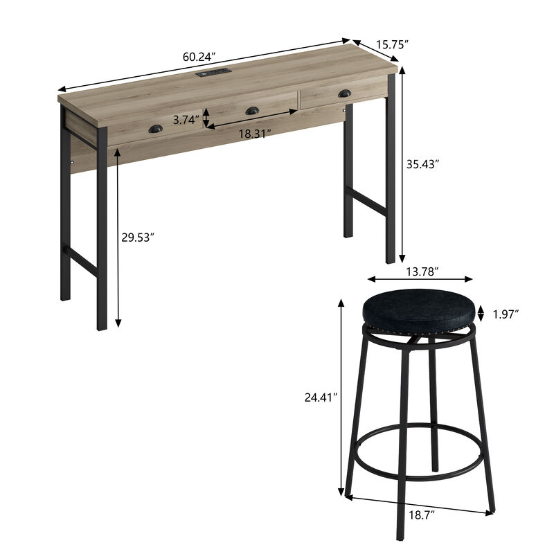 Merax 3-Drawer Dining Table with Stools Dining Set