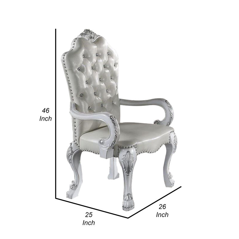 Ally 26 Inch Dining Armchair Set of 2, Curved Top, Faux Leather, White - Benzara