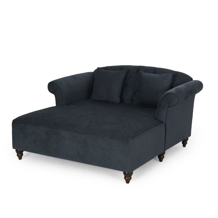 Loveseat Chaise Lounger, 2 Pillows, 63 Inch Wood Frame, Charcoal Gray