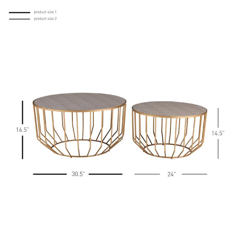 New Pacific Direct Halton Set of 2 Faux Shagreen Round Coffee Table