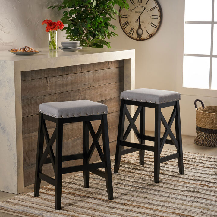 Elegant Greely Fabric Barstools with X-Frame Design (Set of 2)