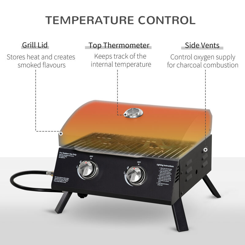 Streamdale 2-Burner Portable Propane Grill with Thermometer