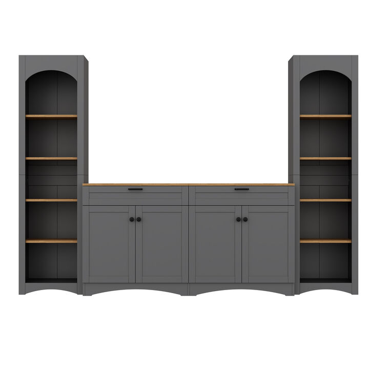 Merax 3-Piece Farmhouse Entertainment Center with Storage Cabinets