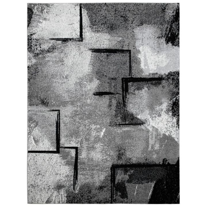 Modern Area Rug with Abstract Paint Effect in Grey White