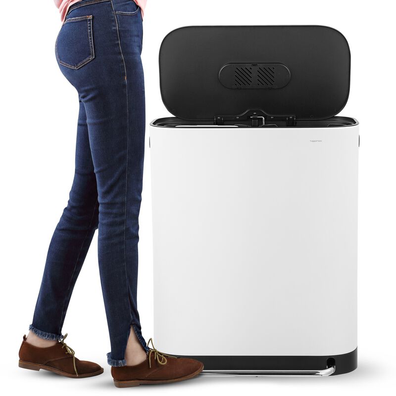 Beni Kitchen Trash/Recycling Double-Bucket Step-Open Trash Can with Liners