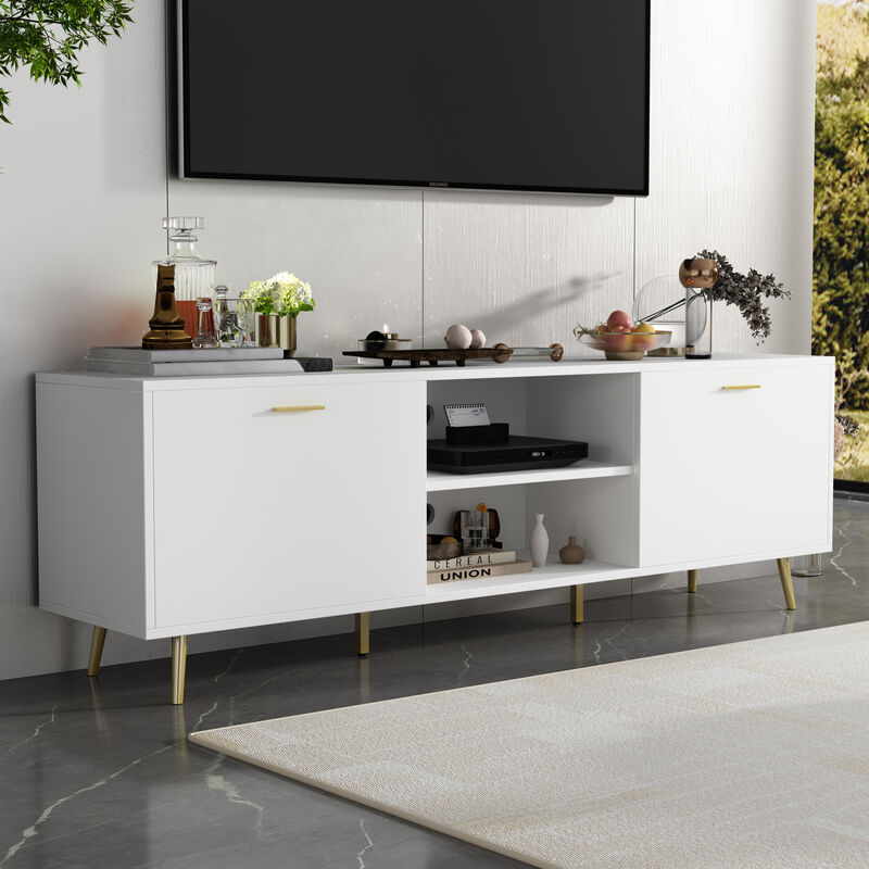 69 in. W White Wood TV Stand Console Entertainment Center for TV up to 75 in.