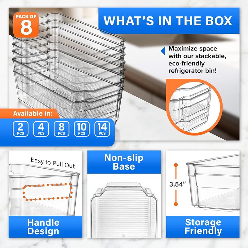 Pantry Organizers and Storage Bins - Stackable Clear Bins for Kitchen and Freezer, Snack Pantry Organizer, Refrigerator Storage Solutions, Multi-Purpose Kitchen Storage Bins - 10 pack