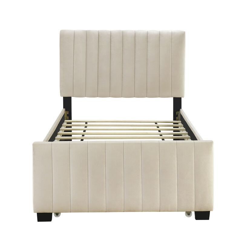 Merax Modern Upholstered Platform Bed with Trundle