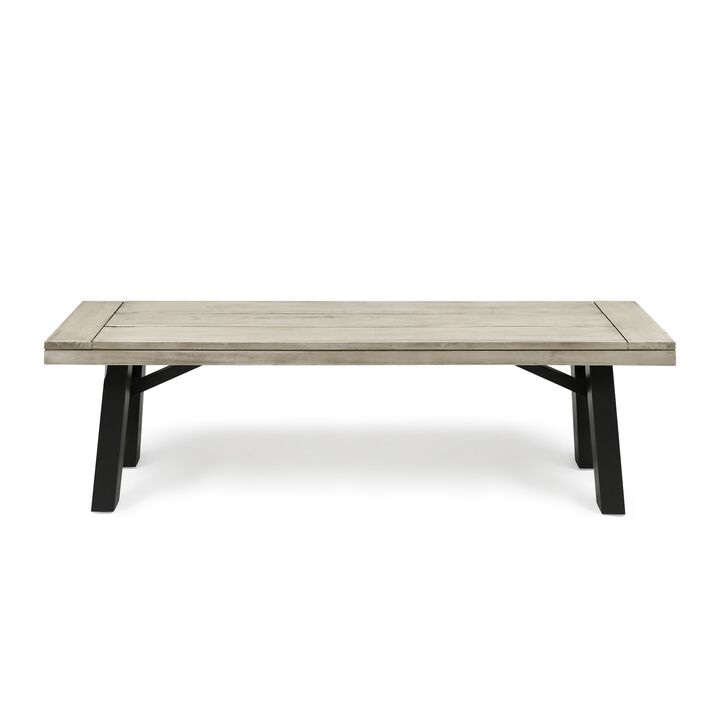 Wren Outdoor Bench Set of 2, Slat Panel, 63 Inch Gray Acacia Wood - Benzara