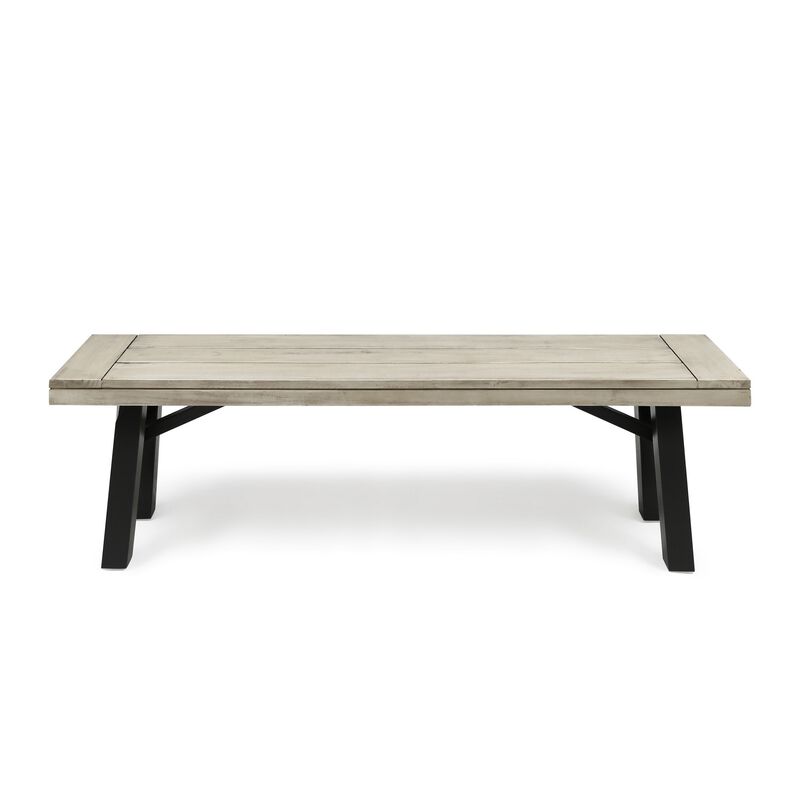 Wren Outdoor Bench Set of 2, Slat Panel, 63 Inch Gray Acacia Wood - Benzara
