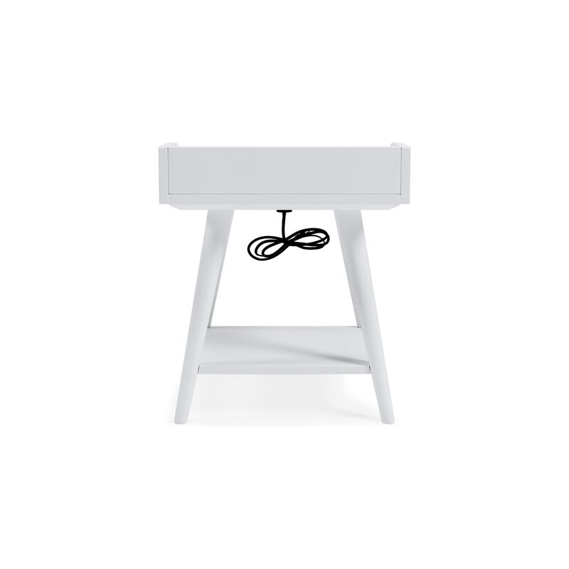 Arid Accent Table, 22 Inch, Gallery Rail Tray Top, White Wood - Benzara